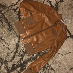 This is a brown leather jacket.